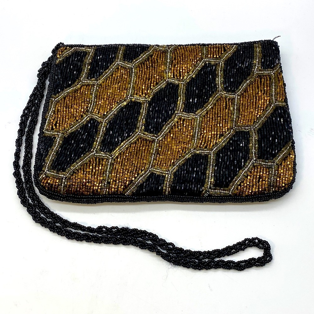 LaRegale Ltd. Vintage Hand Beaded Evening Bag Bronze & Black
